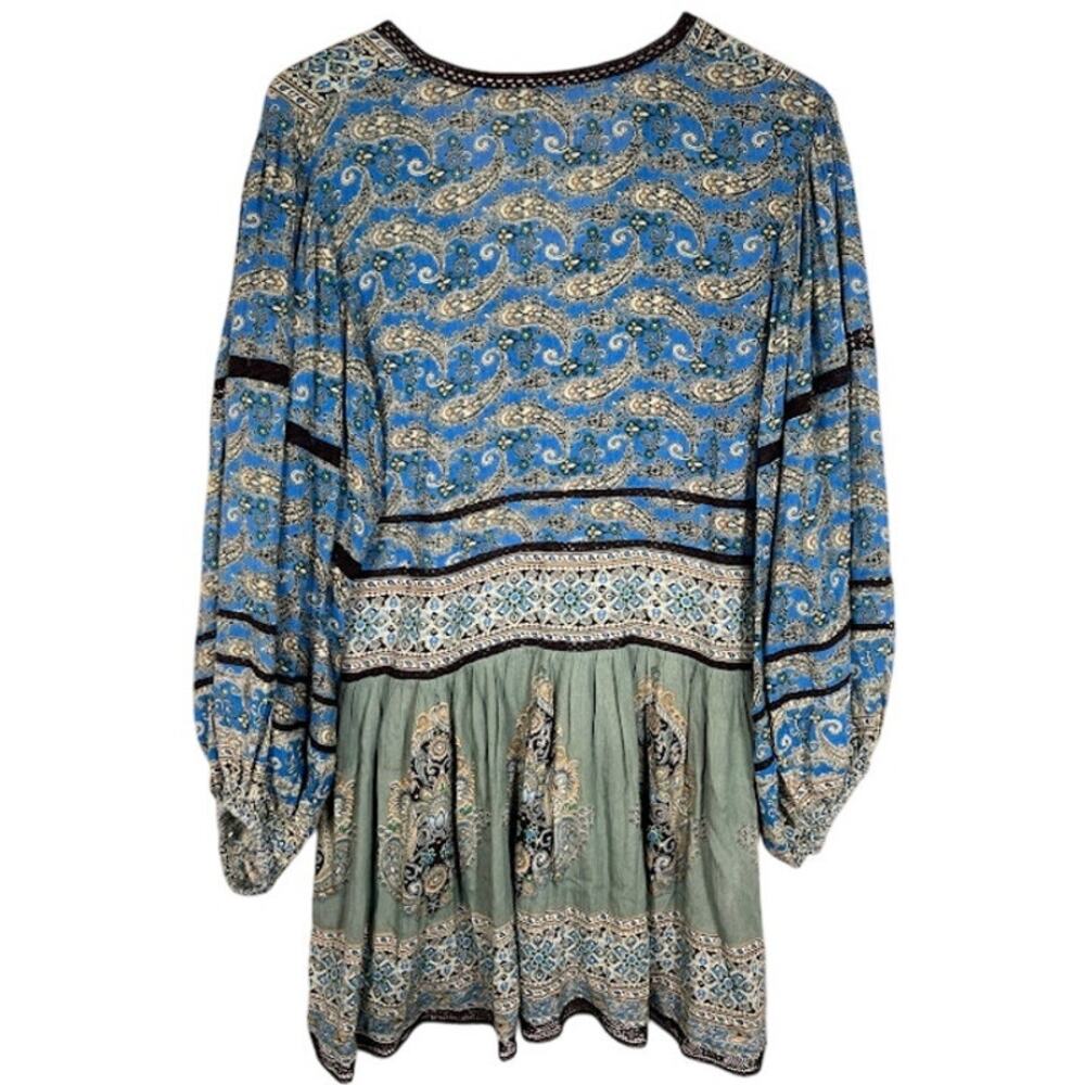 Free People Women's Luna Scarf Print Tunic Blouse S Ocean Combo Flowy Boho Top - Picture 3 of 9